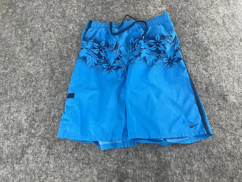 Nike Swim Trunks Mens Shorts Medium Blue Floral Board Shorts Stretch Beach N246